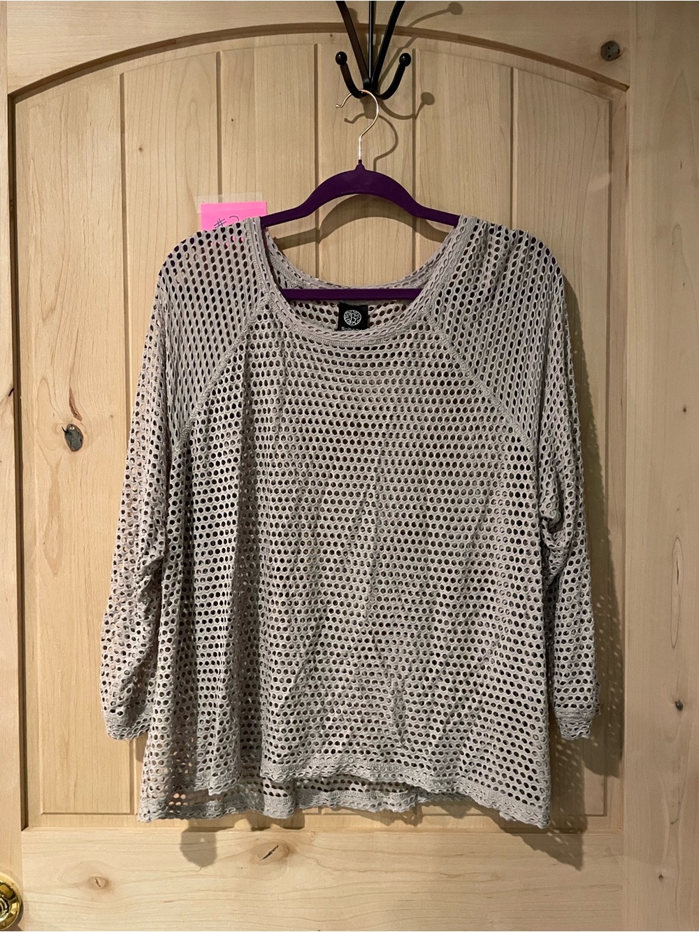 bobeau Crochet Open-Knit Pullover in Light Taupe